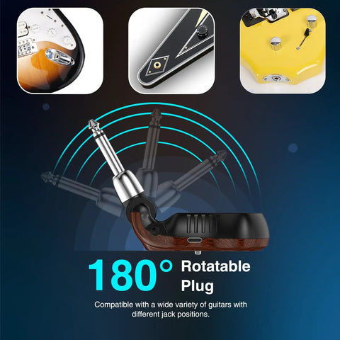 Silent Practice Headphone Amp for Electric Guitar and Bass with Rechargeable Battery, showing 180° rotatable plug feature