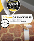 Double Sided Carpet Tape Heavy Duty Rug Gripper For Carpet Hardwood Floors Vinyl Tile And Concrete No Residue Easy Removal 2 By 10 Yards Strong Non Slip Grip For Area Rugs roll and thickness comparison with rug