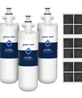 Three-pack Premium LT700P Refrigerator Water Filter Replacement For LG And Kenmore with grid cartridge display.