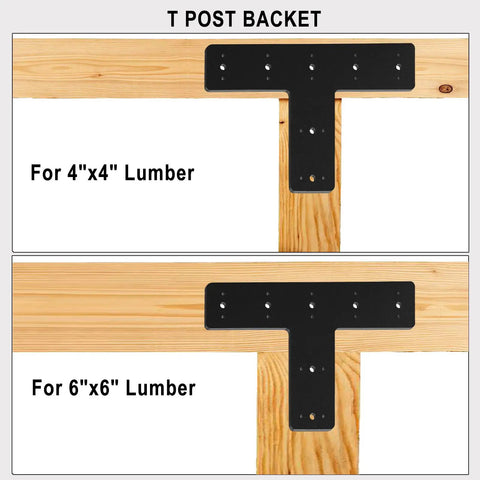 Kickass 2 Pack T Post Brackets Heavy Duty T Beam Connectors For 4x4 And 6x6 Wood Lumber Built Different Carbon Steel Frame With Rust Proof Black Coating Super Tough Metal Hardware