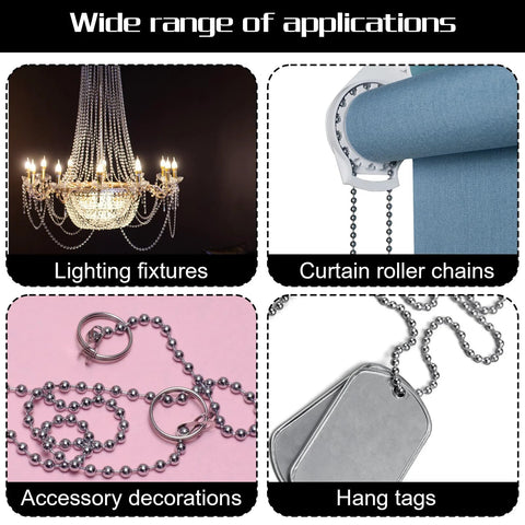 Stainless Steel Ball Bead Chain 50 Ft Spool Kit With 4.5 Mm Beads And 10 Connectors used for lighting, curtains, accessories, and tags