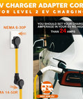 Hassle Free Nema 6-30P To 14-50R EV Charger Adapter Cord One Foot Extension connecting to EV for Level Two charging.