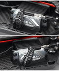 Close-up of 55KG Brushless Servo with full metal build and magnetic encoder for precise motion, installed in RC car chassis.