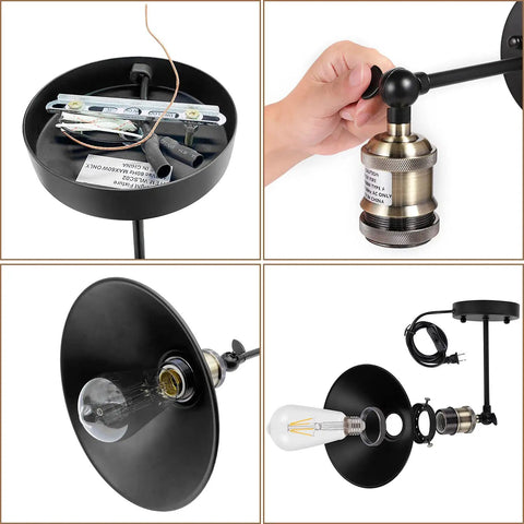 Industrial Swing Arm Wall Lamps With Plug In Cord And On Off Switch Matte Black Wall Sconces For Bedroom Bathroom Porch Kitchen Living Room E26 Base UL Listed 60W Max Three Pack