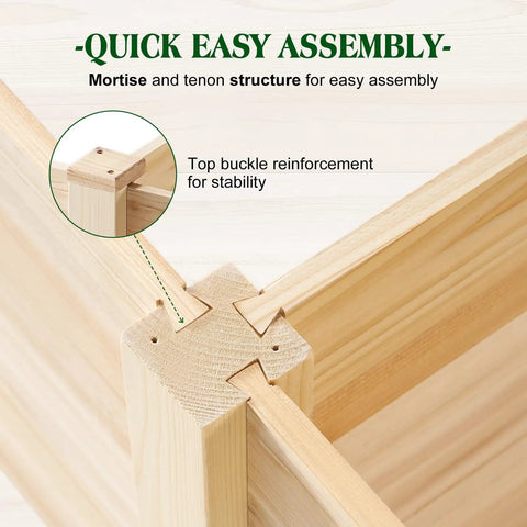 Close-up of wood joinery for Wood Raised Garden Bed 8x4 Ft With 15 Inch Depth Open Base Planter For Vegetables Herbs And Flowers