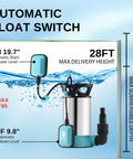 Beast High Flow Submersible Sump Pump With 33 Foot Cord 1.15HP featuring automatic float switch and stainless steel body