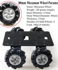 MC200 80mm Mecanum wheel robot chassis on black metal frame with four wheels