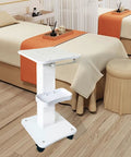 Premium Iron Wood Aluminum Salon Trolley With Smooth Rubber Wheels Built Tough Rolling Beauty Station Cart For Hair Stylist Tool Storage and Salon Floor Organization Game Changer in white with rolling wheels.
