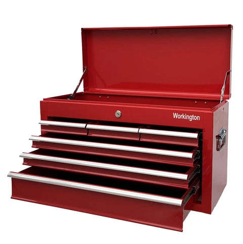 Beefy Portable Metal Tool Chest With Six Drawers, 24 Inch Tool Cabinet, Ball Bearing Drawer Slides, Central Lock, Steel Tool Storage Box
