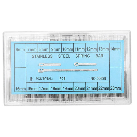 Watch Band Pins Kit With 360 Pieces Stainless Steel Spring Bars And Cotter Pins 18 Sizes 6mm To 23mm Labeled Storage Box DIY Watch Repair Gear For Enthusiasts And Pros, 6mm-23mm box
