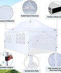 Diagram of 10x20 Pop Up Canopy With 6 Sidewalls For Parties And Outdoor Events, Waterproof UV50 Instant Shelter Gazebo, 200 Sq Ft Coverage