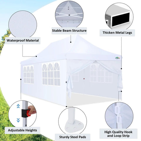 Diagram of 10x20 Pop Up Canopy With 6 Sidewalls For Parties And Outdoor Events, Waterproof UV50 Instant Shelter Gazebo, 200 Sq Ft Coverage