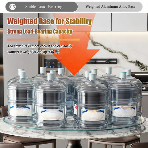 Tempered Glass Lazy Susan Turntable For Dining Table, 360 Degree Ultra Smooth Quiet Spin, Six Wheel Rotating Tray Centerpiece.