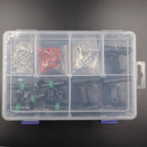 Get This Super Duper Weather Pack Connector Kit With 5 Sets Of 4 Pin Plugs And Female Receptacles Plus Terminals And Seals For Easy Wire Job, in organizer
