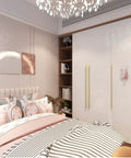 Bedroom with wardrobe doors featuring sturdy solid brass barn door pull handle kit with double sided installation, brushed finish