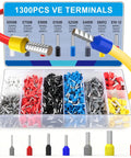 Fresh 1300 Pcs Insulated Wire Ferrule Connectors Kit For AWG 8 To 22 Tinned Copper Crimp Terminals, assorted sizes in box