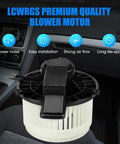 Heater Blower Motor With Fan That Fits Dodge Grand Caravan Jeep Grand Cherokee Chrysler Town And Country Durango 2008 2009 2010 2011 2012 2013 2014 2015 2016 2017 2018 2019 2020 Replacement HVAC Fan Motor with white fan blades displayed in car interior