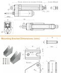 Technical diagram of Heavy Duty 12V Linear Actuator 2800N 617Lbs With Mounting Brackets IP67 Waterproof; dimension details included.