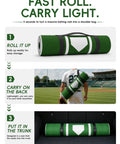 4 By 6.5 Ft Baseball Hitting Mat With Home Plate For Backyard Practice rolled up and carried for easy transport