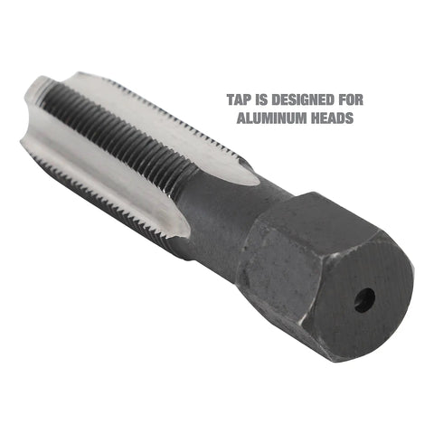 Close-up of a tap tool from Cylinder Head Rethread Kit For Aluminum Heads Only With Tap And Reamer And Three Eighths Inch, Seven Sixteenths Inch.