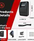No Fuss Heavy Duty Keyless Gate Lock With Real Two Way Access Fence Latch Straight Up Easy Install For Wood Or Vinyl Home Security Badass Theft Protection Foolproof Two Pack product details including dimensions and components.