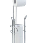 Freestanding Toilet Paper Holder With Storage Holds Three Spare Rolls Heavy Duty Steel Chrome Finish Easy Assembly Space Saving Bathroom Organizer No Fuss Setup.