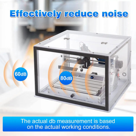 Clear Acrylic CNC Enclosure For 3018 PRO, 3018, MX3, 1810 PRO, 1610 CNC Router Machines, 510 x 455 x 335 mm, noise reduction feature.