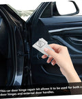 Car Door Handle Hinge Repair Kit Easy DIY Quick Fix For Door Handle Hinge Parts Replacement held by hand near car door