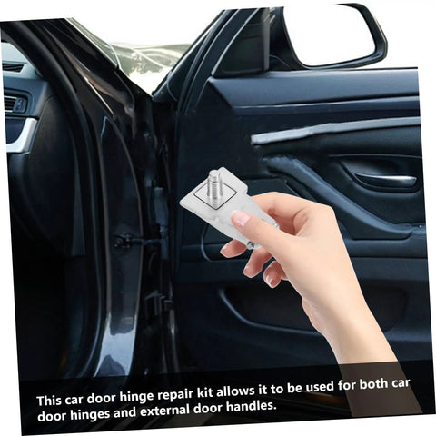 Car Door Handle Hinge Repair Kit Easy DIY Quick Fix For Door Handle Hinge Parts Replacement held by hand near car door