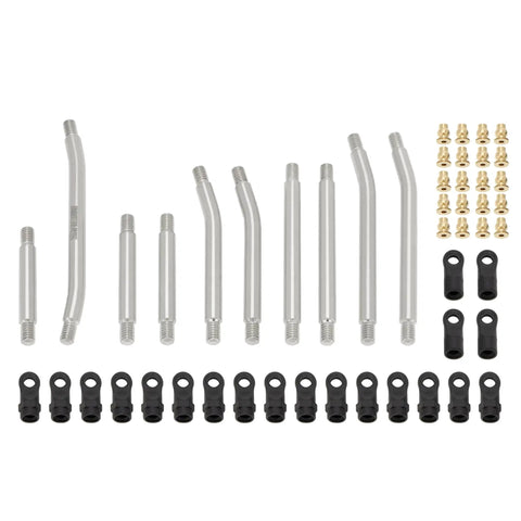Beefed Up High Clearance SCX24 Chassis And Steering Link Upgrade Set For Axial SCX24 C10 Bronco Wrangler 1 24 RC Crawler Aluminum Brass Pivot Balls And Nylon Rod Ends Three Material Options Including Brass Aluminum Titanium, silver links