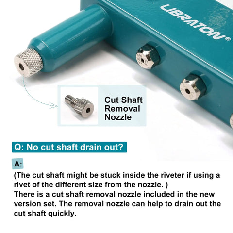 Heavy Duty Rivet Gun Kit With Four Interchangeable Heads For Metalwork And Automotive Use, cut shaft removal nozzle feature