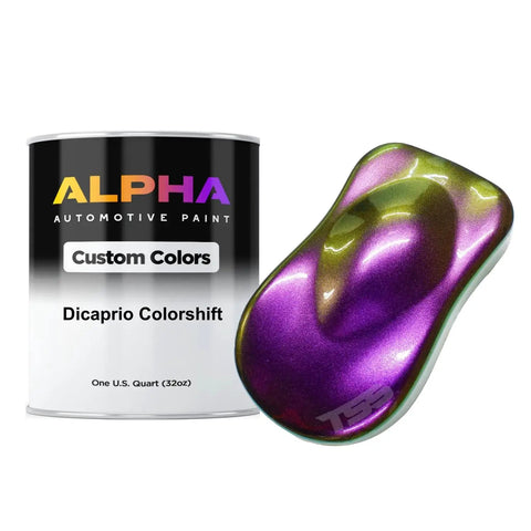 Top Shelf Colorshift Auto Paint Basecoat Midcoat One Gallon Kit With Medium Reducer Ready To Spray For Custom Builds And Hot Rods delivering a quart can with purple-green color shift sample.