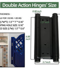 8 Inch Black Double Action Door Hinges Self Closing For Cafe Saloon Pub Swinging Doors 201 Stainless Steel Includes Pins And Screws Heavy Duty 4 Pack Set, side and front view, black hinge with measurements