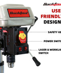 Close-up of control panel for 10 Inch Drill Press With 6.2 Amp Induction Motor Three Quarter Horsepower Benchtop Drill Press.