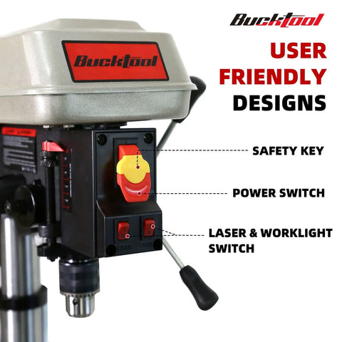 Close-up of control panel for 10 Inch Drill Press With 6.2 Amp Induction Motor Three Quarter Horsepower Benchtop Drill Press.