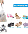 Waterproof Travel Drawstring Shoe Bags 5 Pack Clear Shoe Organizer showing various shoe types including sneakers and heels