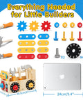 Wooden Toddler Tool Set For Tots 2 To 4, Kid-Friendly Pretend Play Tool Box With Hammer, Wrench, Nails, Gears, and 29 Pieces