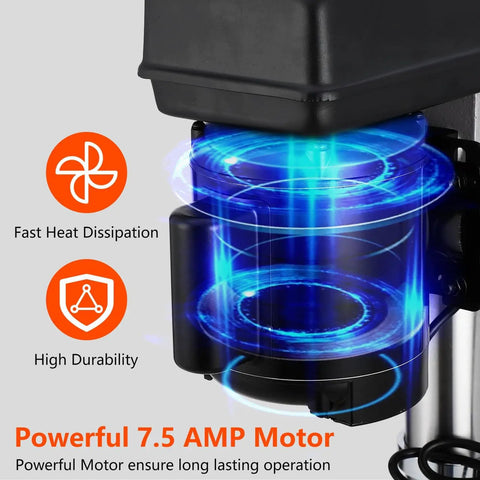 13 Inch Floor Drill Press With 7.5A Motor, Heavy Duty Cast Iron Construction For Wood And Metal Work with visible durable motor.