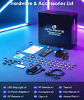 Color Changing LED Strip Light Kit With Three Dope Pre Cut 12 Inch Segments 36 Inches Total Flexible 5050 LED Lights Includes RF Remote Power Supply And Connectors for TV Room Decor and DIY Lighting shown with accessories