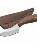 Full Tang 4.75 Inch Hunting Knife With Burlwood Handle, Slim Camping Knife Featuring Stainless Steel Drop Point Blade And Sheath