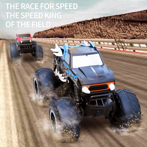 Amphibious RC Car For Land And Water With 1 To 16 Scale Four Wheel Drive Beast Mode Monster Truck racing on dirt track