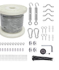 Vinyl Coated One Eighth Inch 304 Stainless Steel Wire Rope Kit with hardware for outdoor string lights and decor installation.