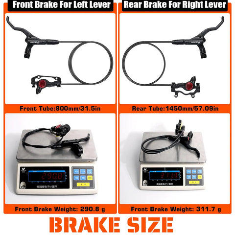 MTB Hydraulic Disc Brake Set With Aluminum Lever Dual Piston Calipers Left Front 800mm Right Rear 1450mm Brake Sizes