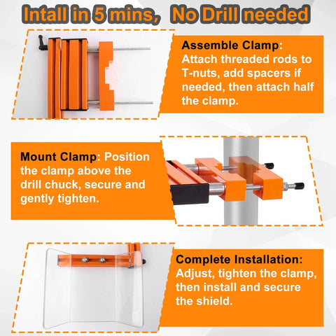 Universal Drill Press Guard Shield Built Tough For 2 To 4 Inch Column Drills installation instructions with clamp assembly and mount