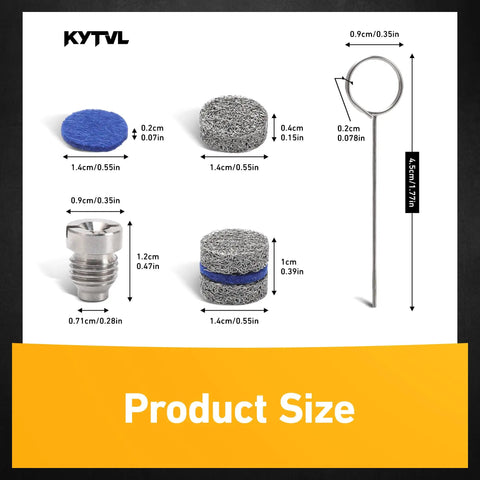Size details of 1.1mm Foam Cannon Nozzle and Filter Mesh Kit for Pressure Washers Up To 3000 PSI Replacement Tips with cleaning tool.