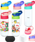 5 Pack 16 Oz Kids Sublimation Tumblers Sippy Cups With Leak Proof Stainless Steel Blank Water Bottles For DIY Heat Press Printing Craft Gifts Great For Kids Art Projects, colorful lids and holiday designs
