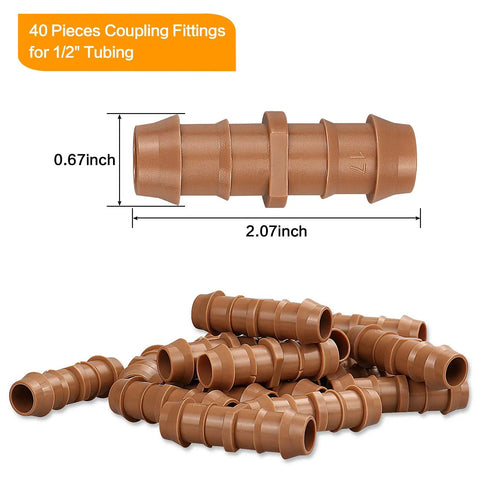 40 Pack Barbed Drip Irrigation Fittings For One Half Inch Tubing Connectors 0.600 Inch ID 17mm for garden irrigation setup