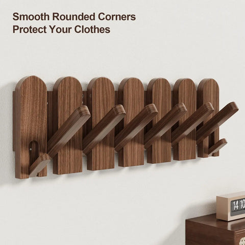 Walnut Wood Coat Rack Wall Mount With Eight Retractable Hangers And Two Dedicated Key Hooks Heavy Duty Wall Mounted Coat Rack