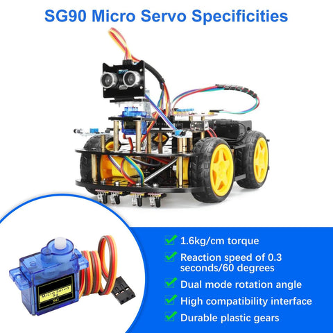 10 Pack 9G Micro Servo Motors For Small RC Helicopters Cars Boats Drones And Robotic Arms with specs and robotic vehicle example.