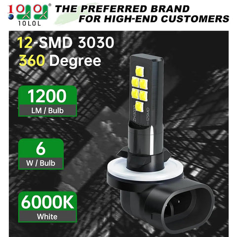 Super Bright Led Golf Cart Headlight Bulbs Fit Ezgo 1994 Plus Club Car Ds 1999 Plus Precedent 2004 Plus with 12 SMD LEDs.